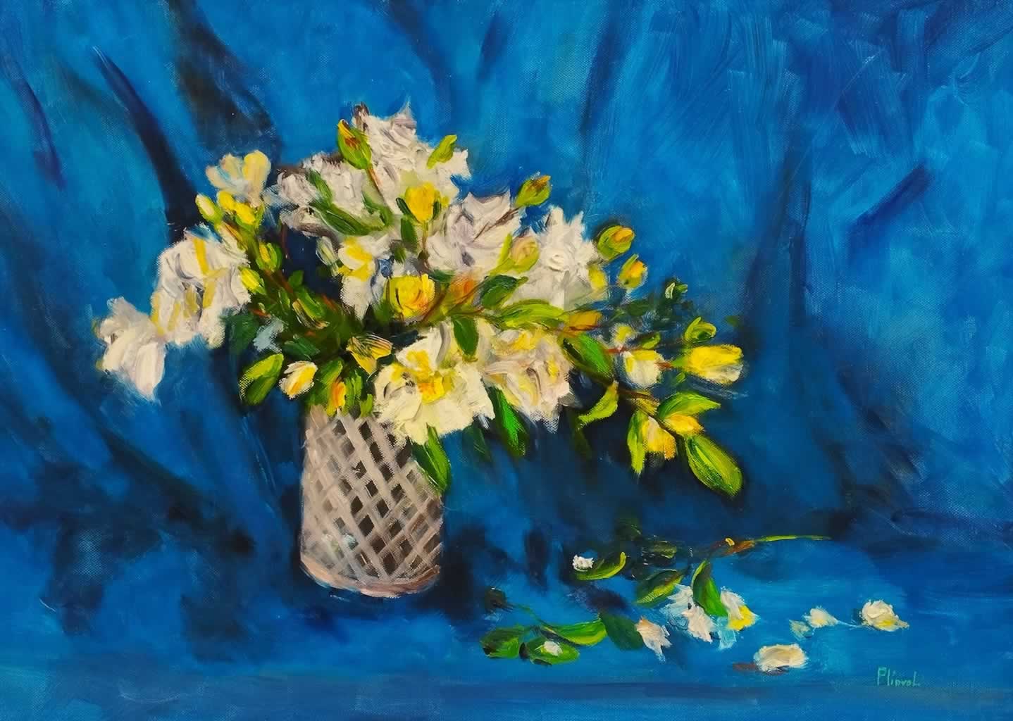 Bouquet fond bleu